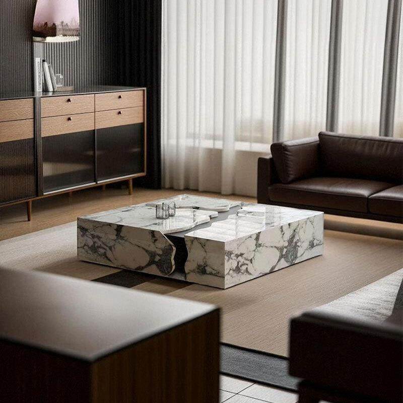 Natural marble coffee table light luxury square large unit Italian minimalist luxury stone designer furniture