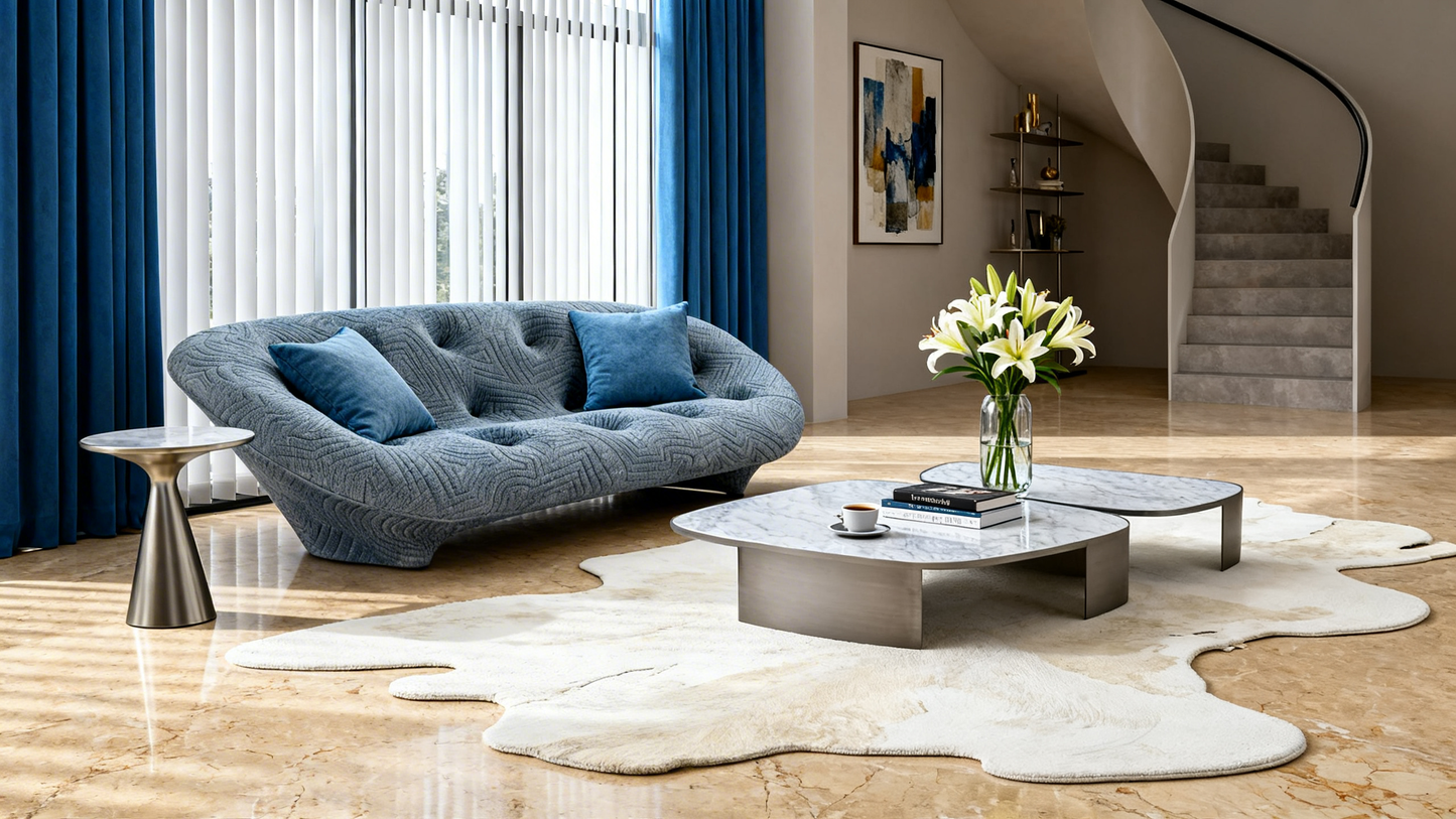 Easy Clean Velvet Shell Sofa – Ergonomic Curved Couch for Small Living Rooms