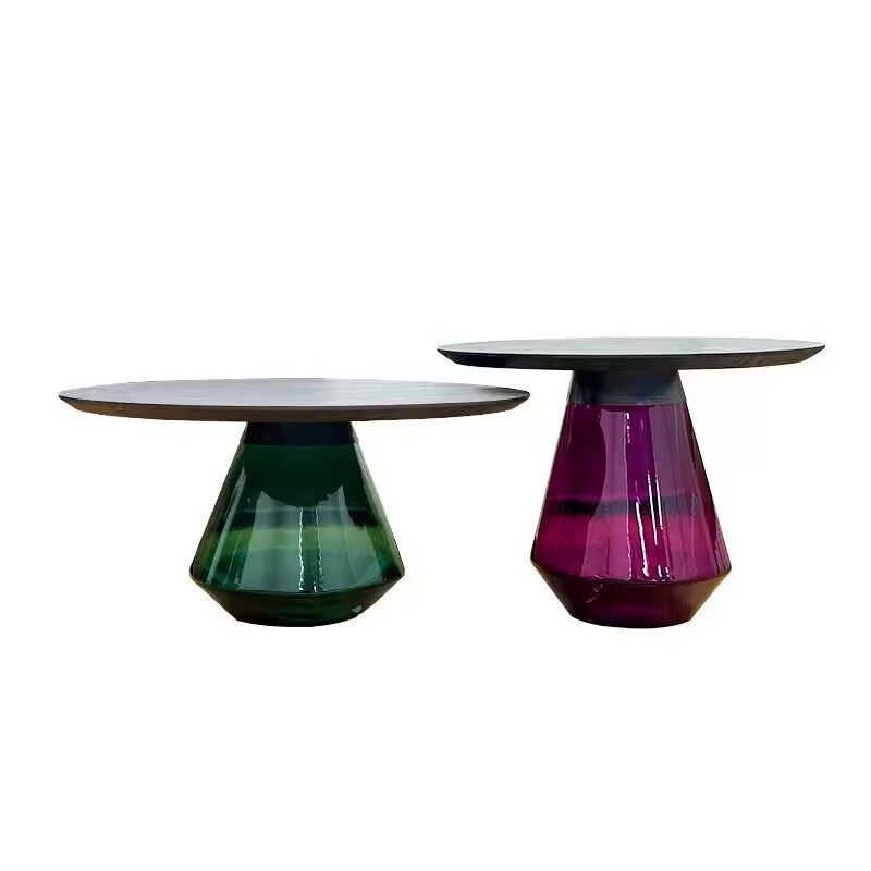 Modern Round Colorful Glass Coffee Table Set New Design for Small Apartments Designer High-End Bell Coffee Table