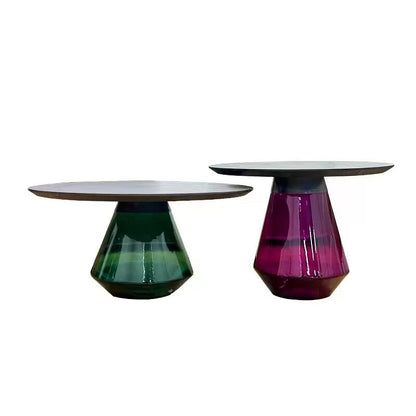 Modern Round Colorful Glass Coffee Table Set New Design for Small Apartments Designer High-End Bell Coffee Table