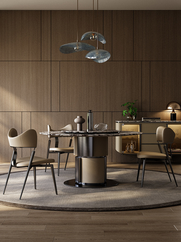 Natural marble dining table and chair combination villa home restaurant high-end minimalist luxury stone circular dining table