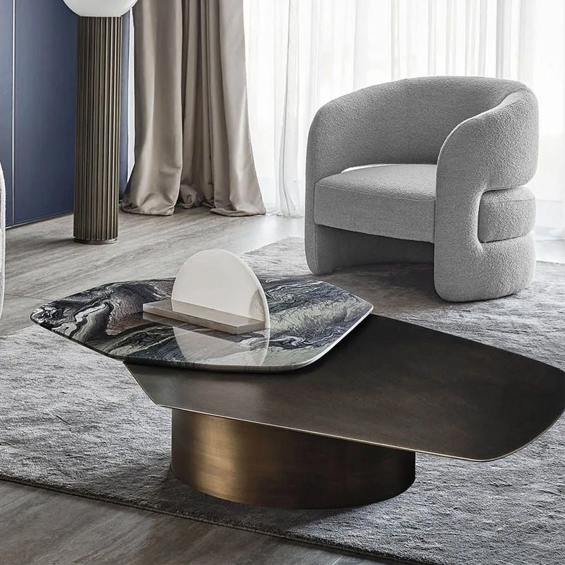 Living room light luxury marble rotating coffee table, creative minimalist designer, high-end combination coffee table