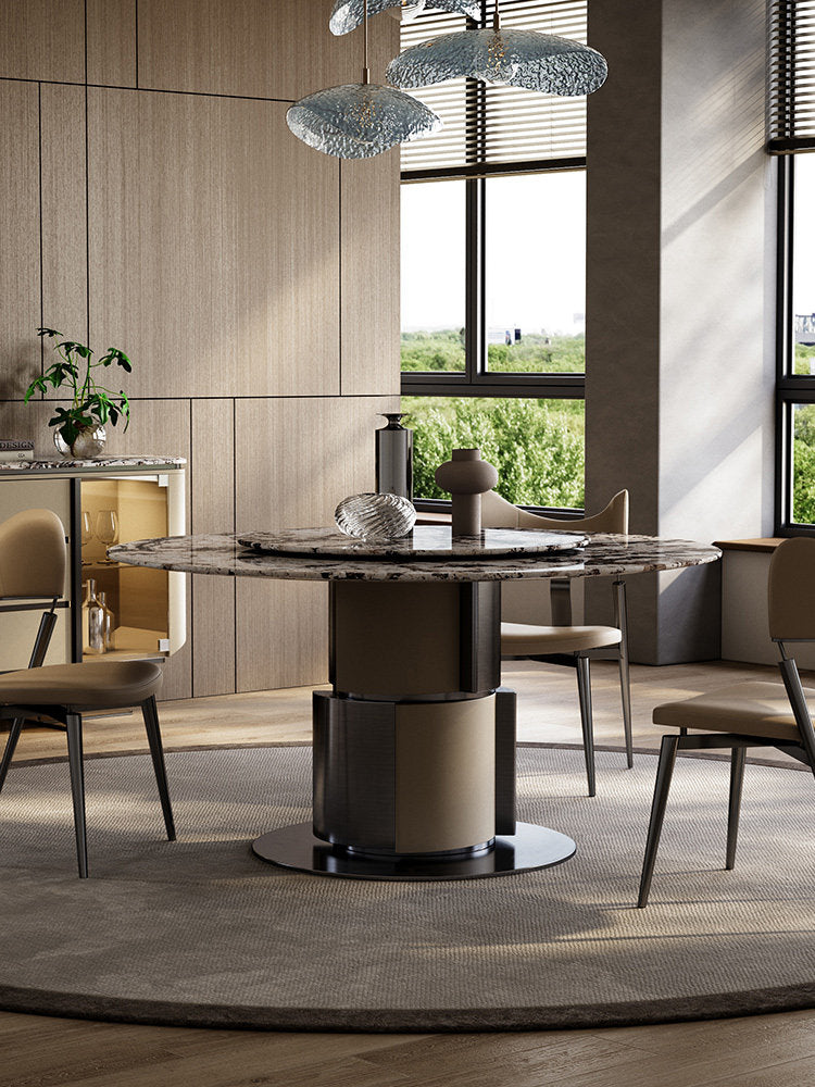 Natural marble dining table and chair combination villa home restaurant high-end minimalist luxury stone circular dining table