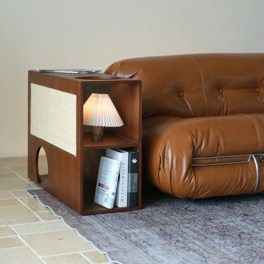 Shared antique style solid wood sofa with cat scratch cloth on the edge for both humans and pets