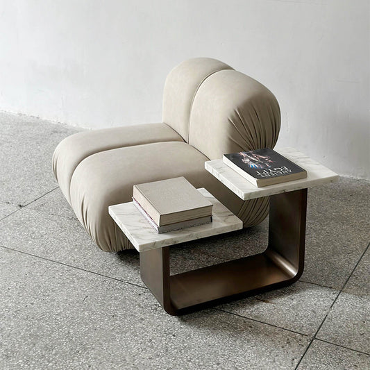 Modern minimalist marble, stainless steel, light luxury designer, cloud top edge villa, living room, sofa