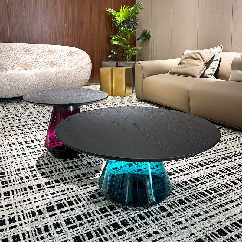 Modern Round Colorful Glass Coffee Table Set New Design for Small Apartments Designer High-End Bell Coffee Table