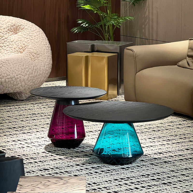 Modern Round Colorful Glass Coffee Table Set New Design for Small Apartments Designer High-End Bell Coffee Table