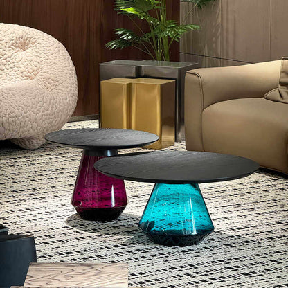 Modern Round Colorful Glass Coffee Table Set New Design for Small Apartments Designer High-End Bell Coffee Table
