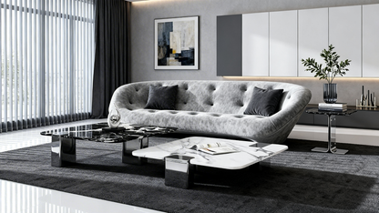 Easy Clean Velvet Shell Sofa – Ergonomic Curved Couch for Small Living Rooms
