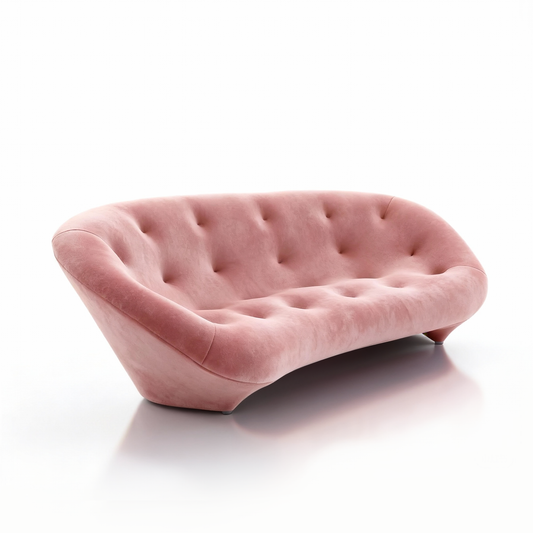 Easy Clean Velvet Shell Sofa – Ergonomic Curved Couch for Small Living Rooms