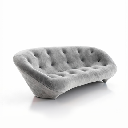 Easy Clean Velvet Shell Sofa – Ergonomic Curved Couch for Small Living Rooms