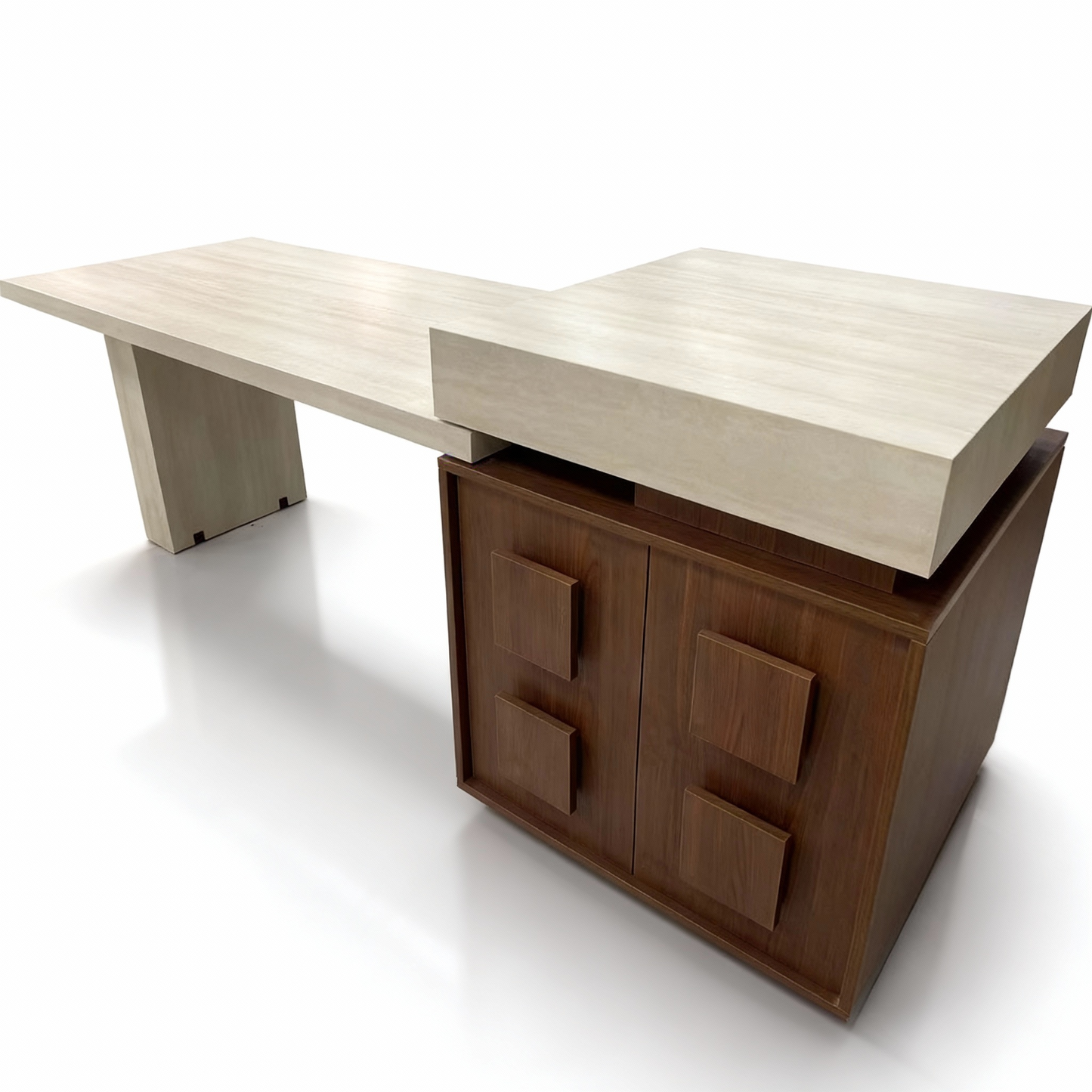 Bottom hanging rock slab island dining table integrated retractable home antique style walnut color open kitchen dining room island table