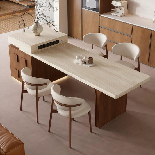 Bottom hanging rock slab island dining table integrated retractable home antique style walnut color open kitchen dining room island table
