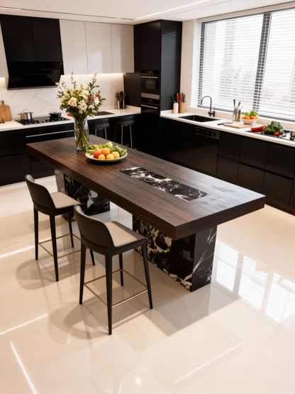 Modern minimalist designer style, internet famous solid wood tea table, black and white marble creative art tea table, dining table, desk
