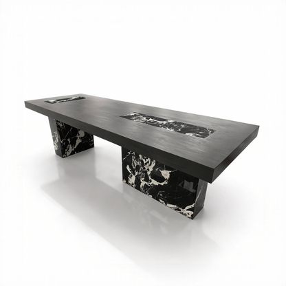 Modern minimalist designer style, internet famous solid wood tea table, black and white marble creative art tea table, dining table, desk