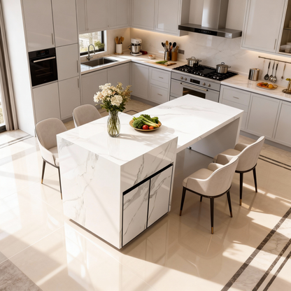 Integrated island table with sink, open kitchen, high-end rock slab island table