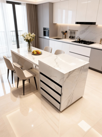 Integrated island table with sink, open kitchen, high-end rock slab island table