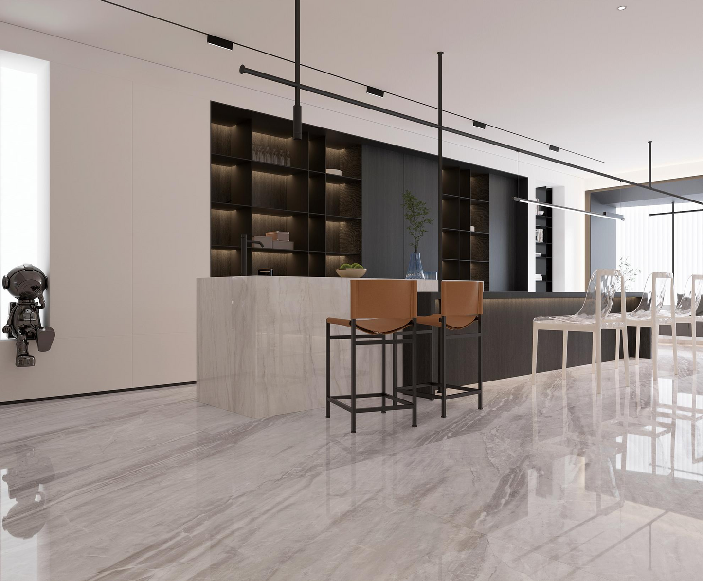 French modern minimalist Greek grey marble tiles, high-end villa living room, balcony, kitchen tiles