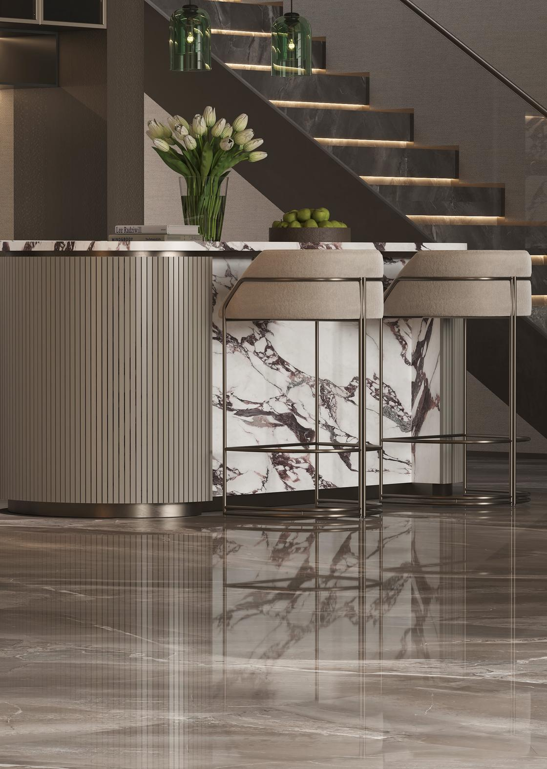 Living room floor tiles, villa large flat floor, anti slip and wear-resistant floor tiles, replicated glazed large rock slab
