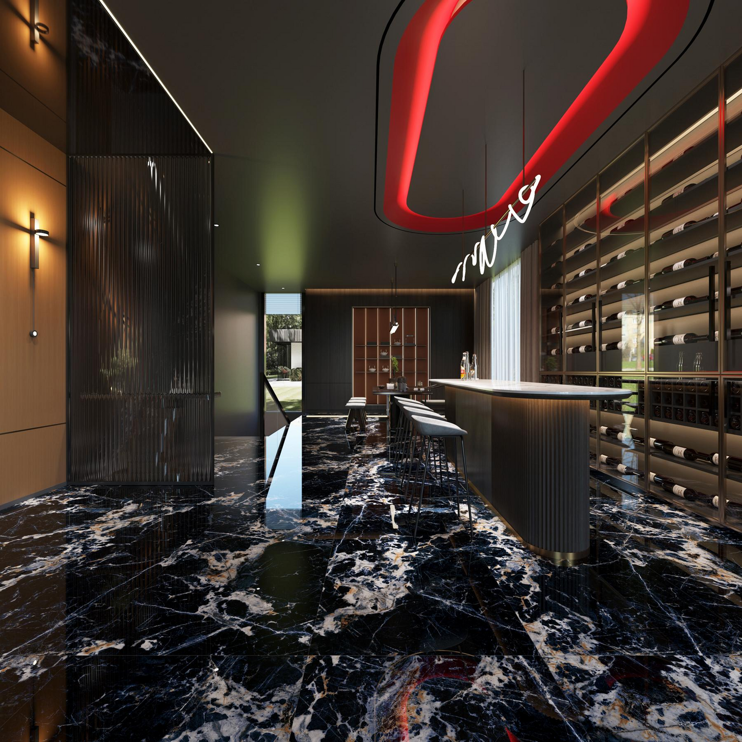 Gemstone blue tiles, marble tiles, living room, villa, deep blue floor tiles