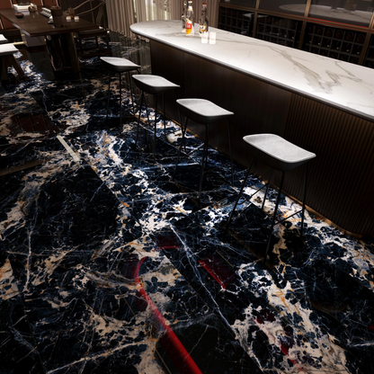 Gemstone blue tiles, marble tiles, living room, villa, deep blue floor tiles