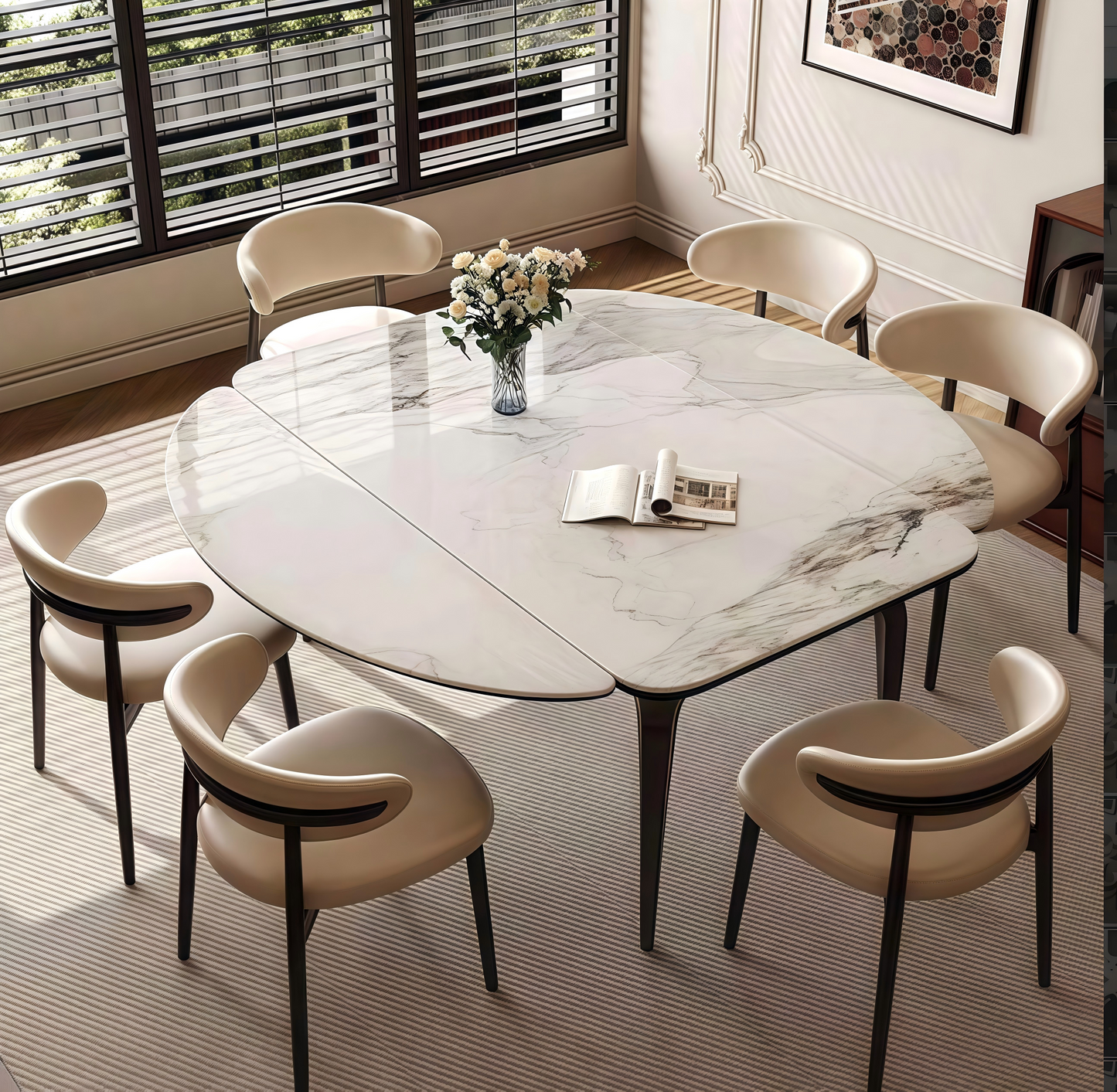 Modern minimalist rock slab jumping table, dining table and chair combination, small household unit with adjustable circular folding dining table