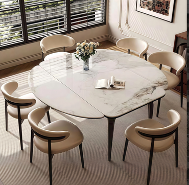 Modern minimalist rock slab jumping table, dining table and chair combination, small household unit with adjustable circular folding dining table
