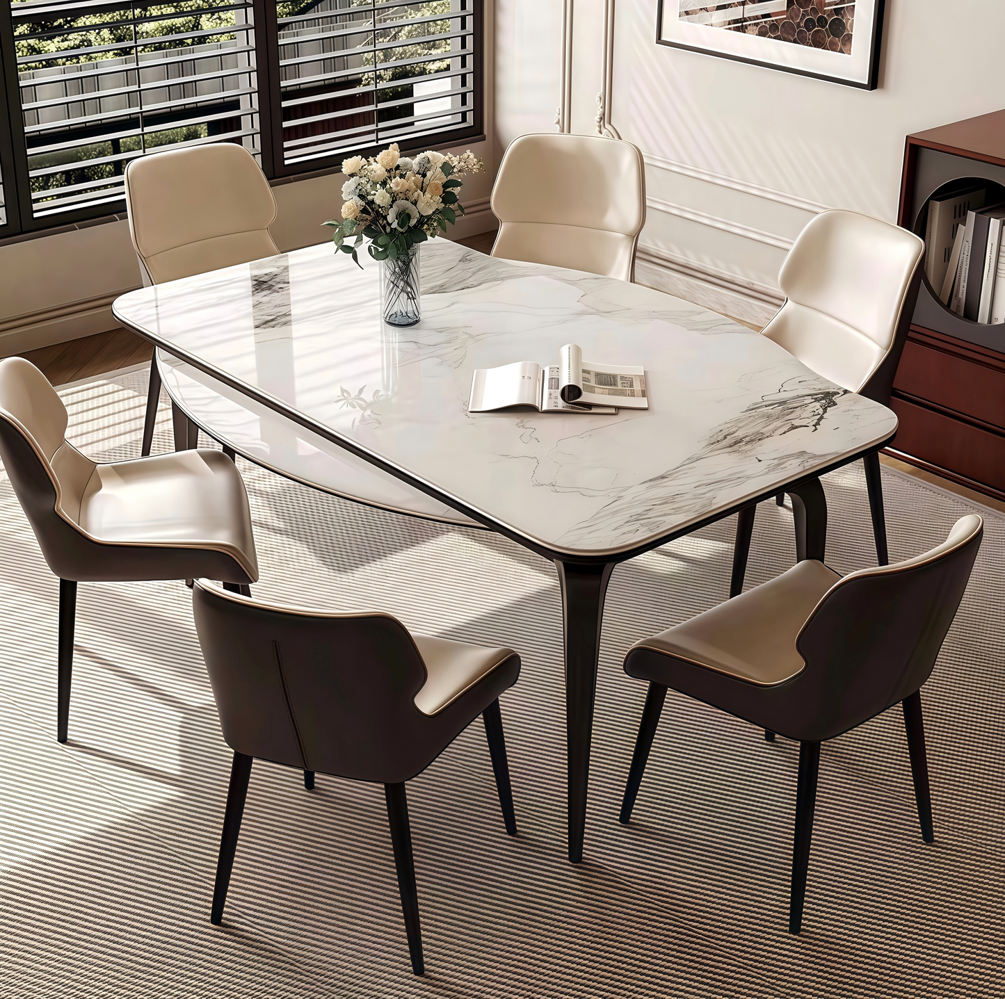 Modern minimalist rock slab jumping table, dining table and chair combination, small household unit with adjustable circular folding dining table