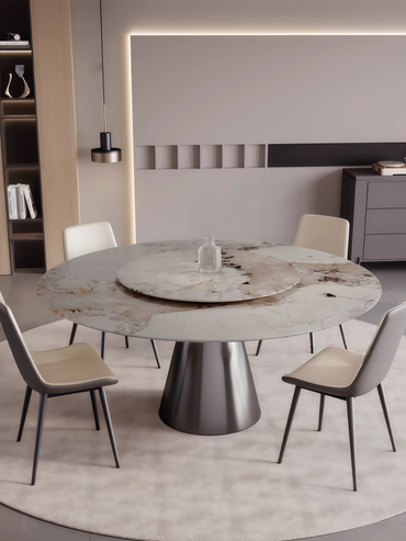 Round rock slab dining table and chair combination for small apartment, Italian minimalist home dining table, modern minimalist light luxury dining table