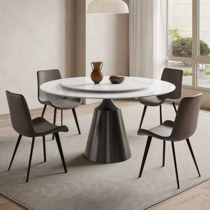 Round rock slab dining table and chair combination for small apartment, Italian minimalist home dining table, modern minimalist light luxury dining table