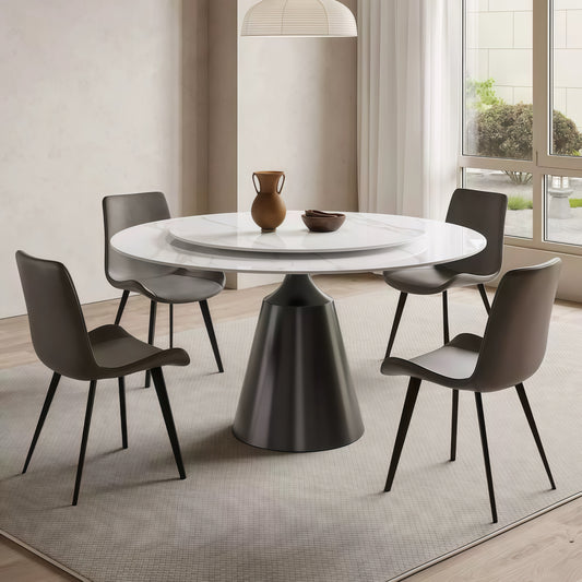 Round rock slab dining table and chair combination for small apartment, Italian minimalist home dining table, modern minimalist light luxury dining table