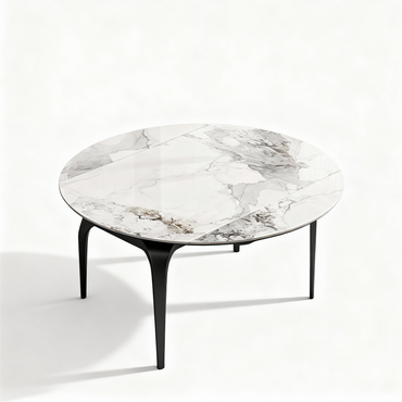 Italian style fully supported rock slab dining table and chair combination, light luxury, modern simplicity, small household layout, retractable folding round table