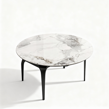 Italian style fully supported rock slab dining table and chair combination, light luxury, modern simplicity, small household layout, retractable folding round table