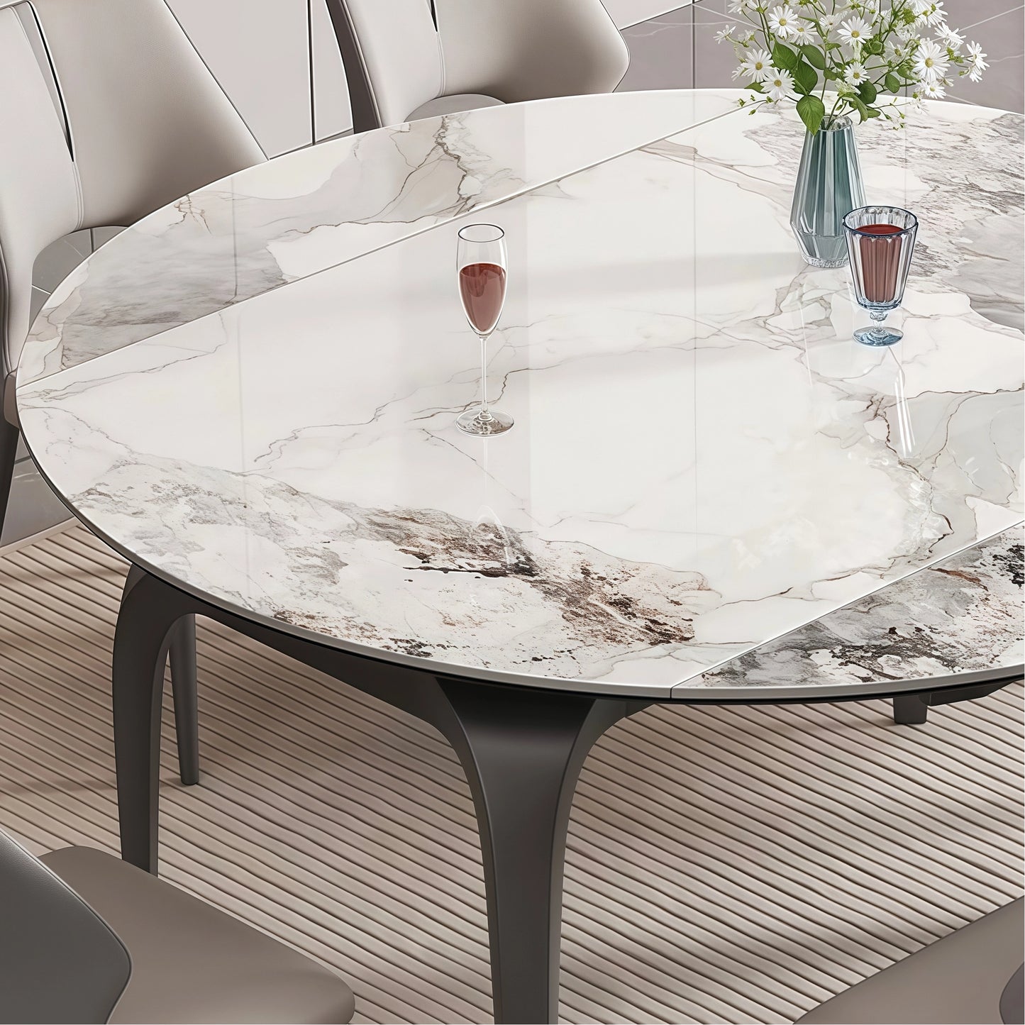 Italian style fully supported rock slab dining table and chair combination, light luxury, modern simplicity, small household layout, retractable folding round table