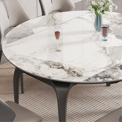Italian style fully supported rock slab dining table and chair combination, light luxury, modern simplicity, small household layout, retractable folding round table