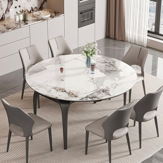 Italian style fully supported rock slab dining table and chair combination, light luxury, modern simplicity, small household layout, retractable folding round table