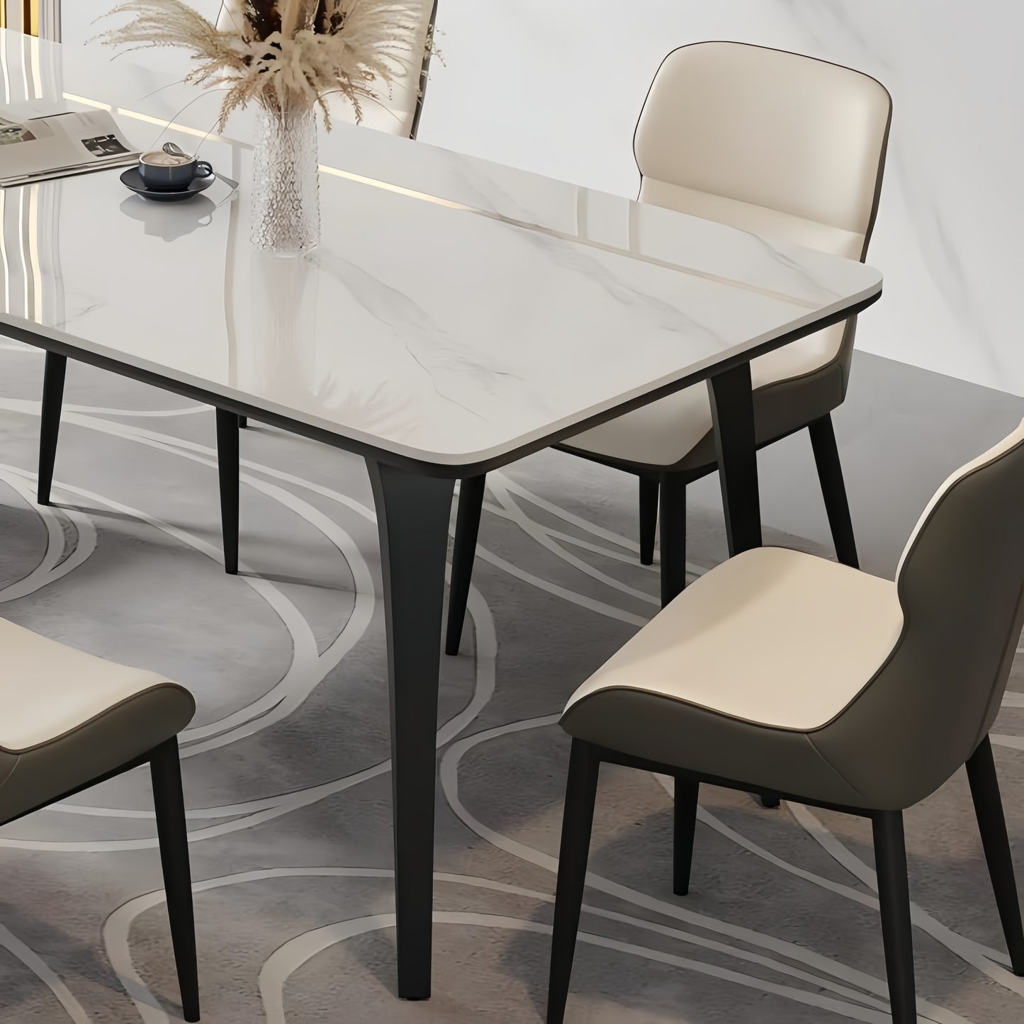 Italian style light luxury rock slab dining table and chair for home use, small layout, modern minimalist rectangular dining table, rock slab table, minimalist design