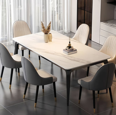 Italian style light luxury rock slab dining table and chair for home use, small layout, modern minimalist rectangular dining table, rock slab table, minimalist design