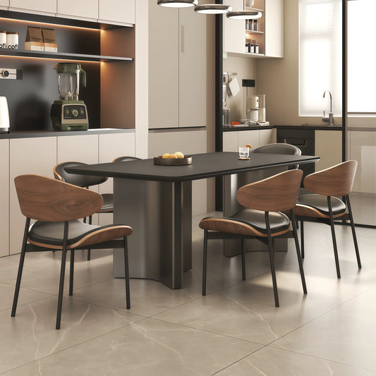 Italian style light luxury rock slab dining table and chair for home use, small layout, modern minimalist rectangular dining table, rock slab table, minimalist design
