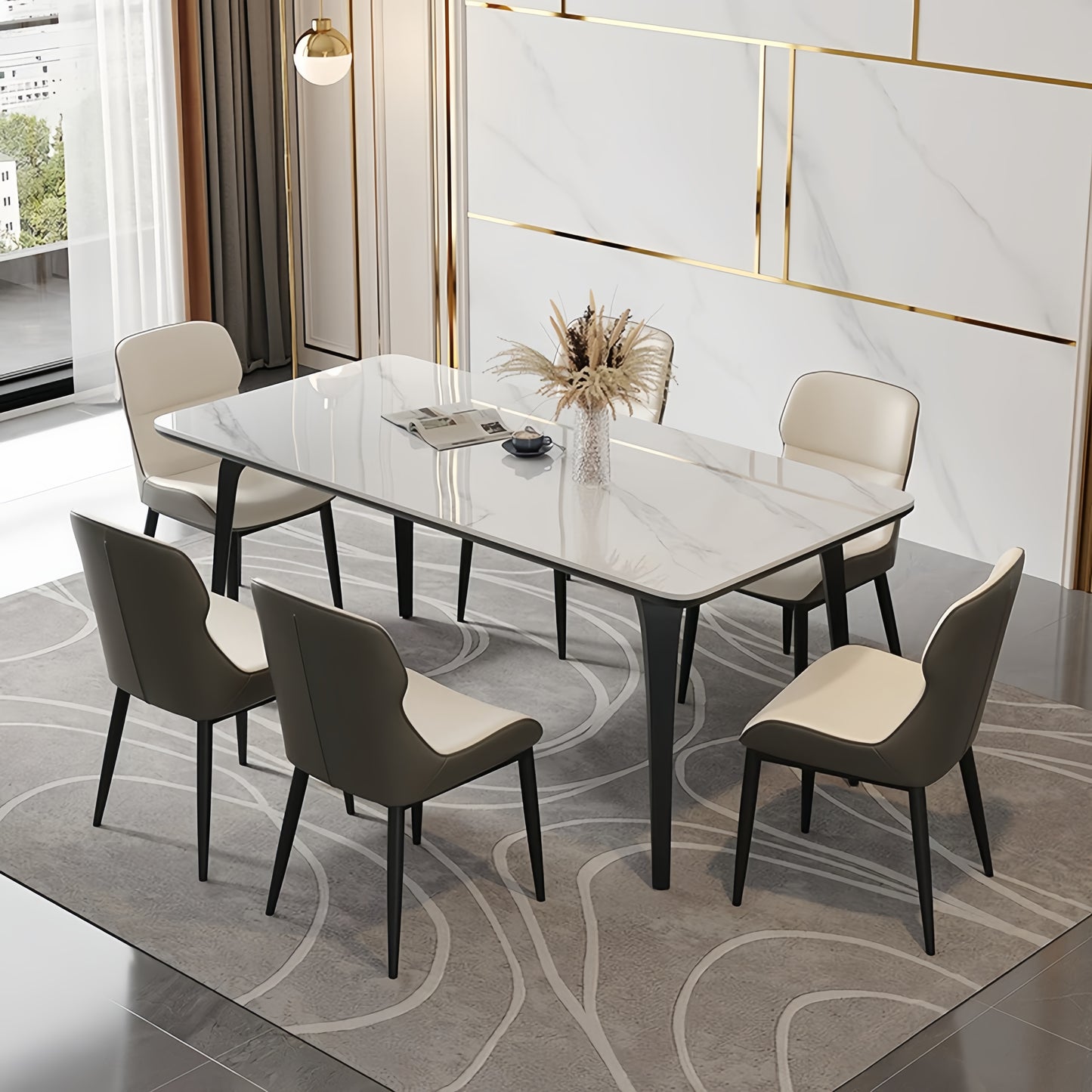 Italian style light luxury rock slab dining table and chair for home use, small layout, modern minimalist rectangular dining table, rock slab table, minimalist design